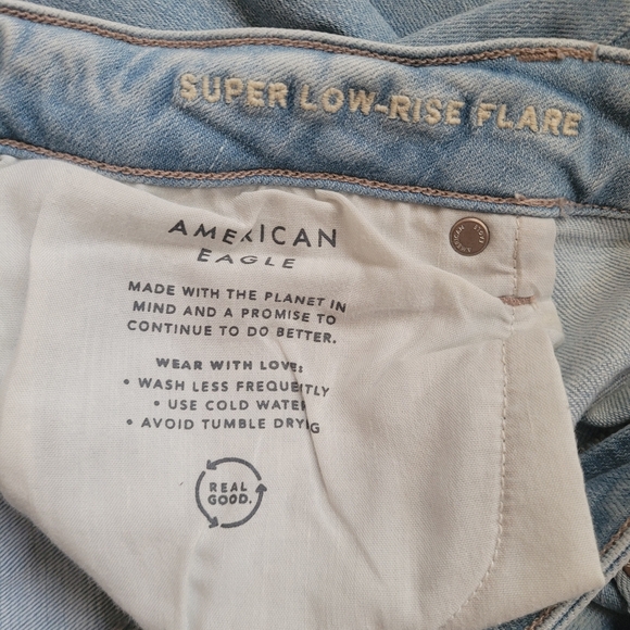 American Eagle Super Lowrise Flare Stretch Light Blue Flared Women Jeans Size 14 - Picture 7 of 14